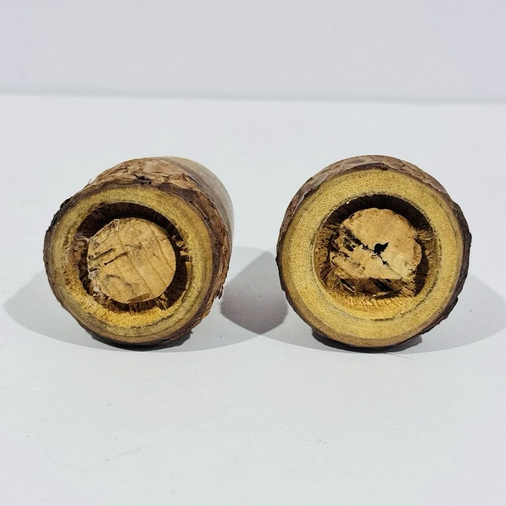 Vintage Salt & Pepper Shaker Set W‎ Cork Stoppers Rustic Pine Wood Bible Verse